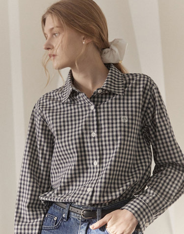 논로컬 French Check Shirt - Navy