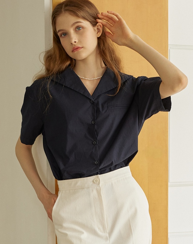 논로컬 Marine Collar Half-sleeves Shirt - 3Color 착용컷