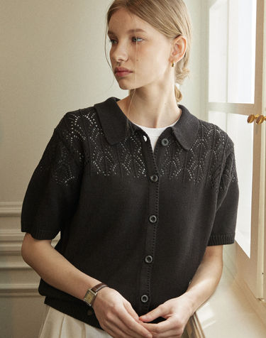 Crochet Collar Cardigan - Black
