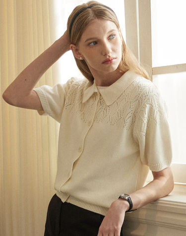 Crochet Collar Cardigan - Ivory
