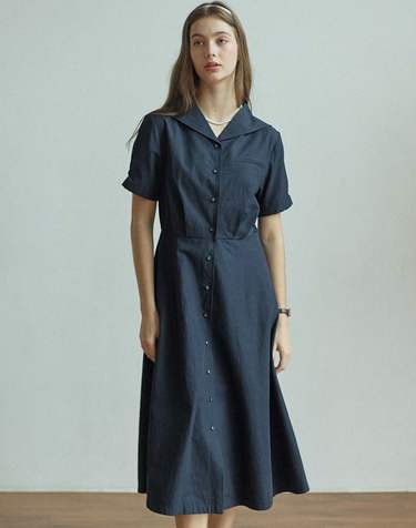 Marine Collar Dress - Navy