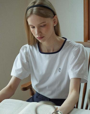 Neckline Puff Sleeve T-shirt - White