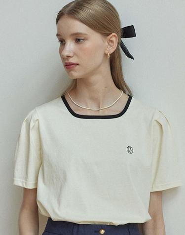 Neckline Puff Sleeve T-shirt - Cream