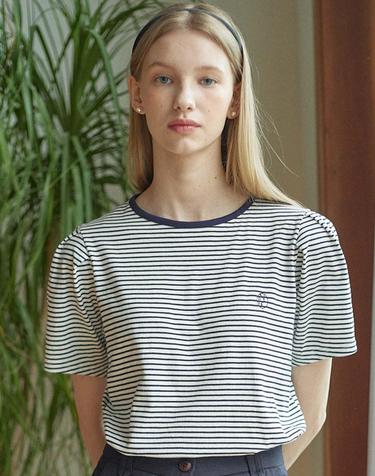 Stripe Puff Sleeve T-shirt - White Stripe