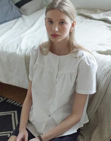 Julia Shirring Blouse - White