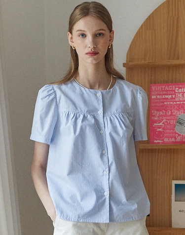 Julia Shirring Blouse - Sky Blue