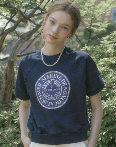 Marine Rope Half Sleeve Sweatshirt - Navy