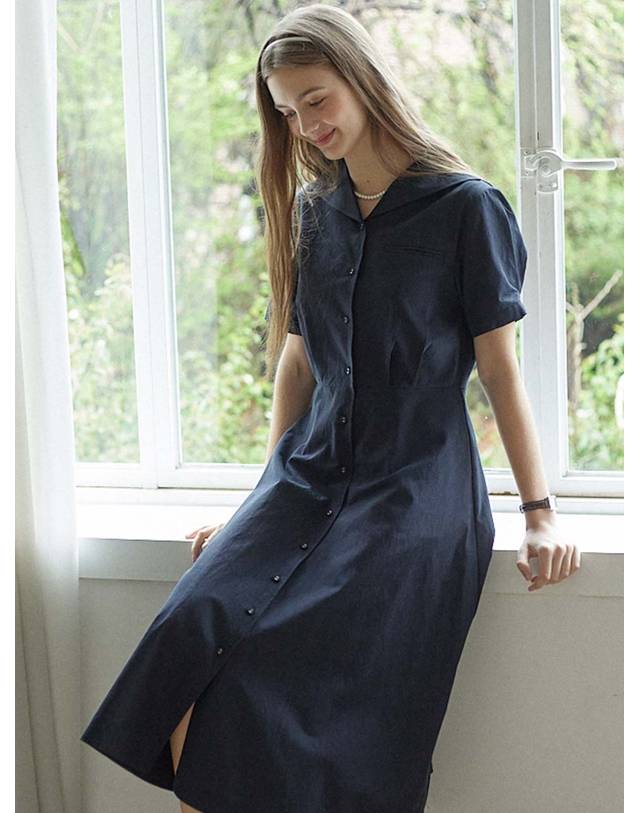 논로컬 Marine Collar Dress - Navy 착용컷