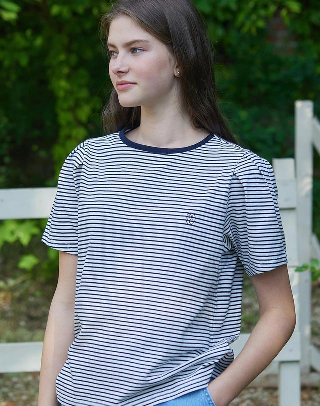 논로컬 Stripe Puff Sleeve T-shirt - White Stripe 착용컷