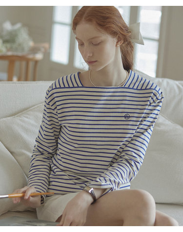 Boat Neck Stripe T-Shirt - Blue
