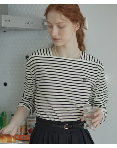 Boat Neck Stripe T-Shirt - Ivory