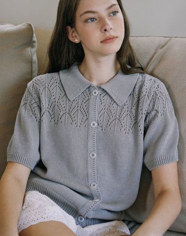 Crochet Collar Cardigan - Grey