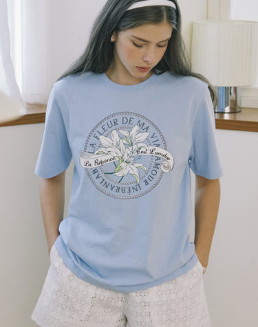 Lily Print T-shirt - Light Blue