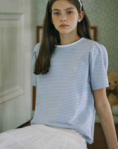 Stripe Puff Sleeve T-shirt - Blue Stripe