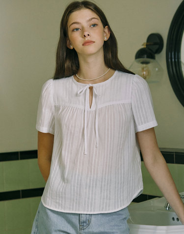 Lace Shirring Blouse - White