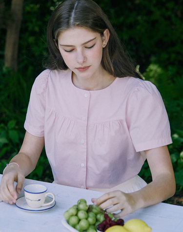 Julia Shirring Blouse - Light Pink
