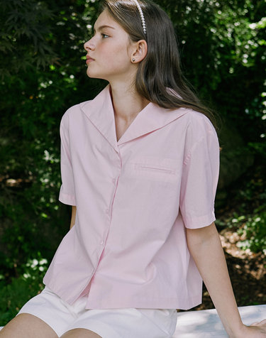 Marine Collar Half-sleeves Shirt - Light Pink