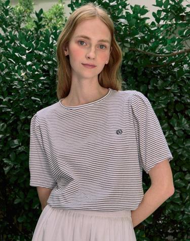 Volume Sleeve Logo Stripe T-shirt - Black