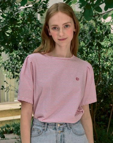 Volume Sleeve Logo Stripe T-shirt - Red