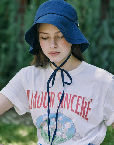 Linen Ribbon Bucket Hat - Navy