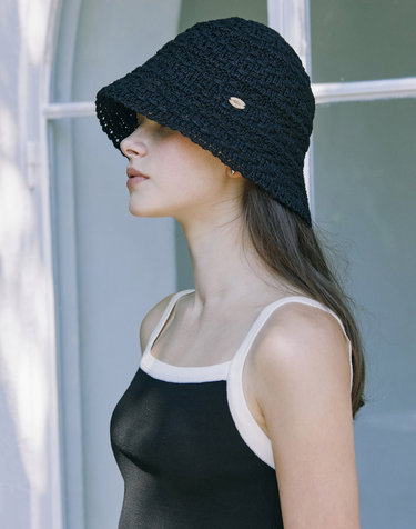 Crochet Knit Bonnet Hat - Black