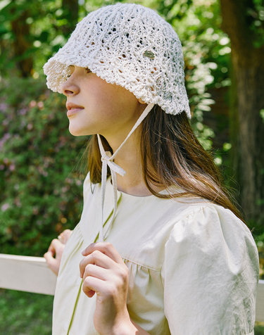 Strap Paper Knit Bucket Hat - Ivory