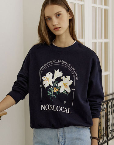 Glasshouse Lily Print Sweatshirt - Navy