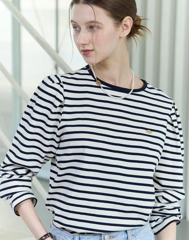 Stripe Puff Long Sleeve - Navy