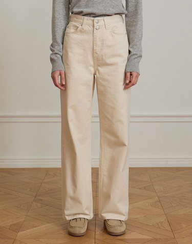 Button Detail Semi Wide Jean - Cream