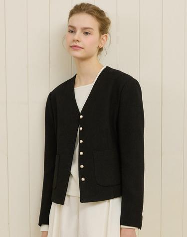 V-neck Tweed Jacket - Black