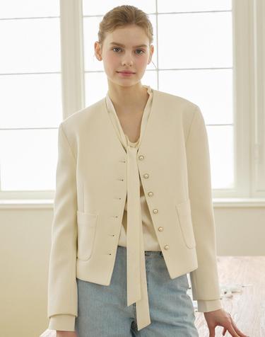 V-neck Tweed Jacket - Ivory