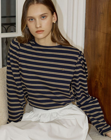 Double Stripe Puff Long Sleeve - Navy