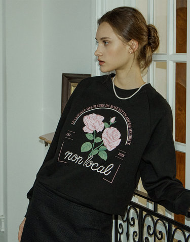 Rose Pearl Print Sweatshirt - Black
