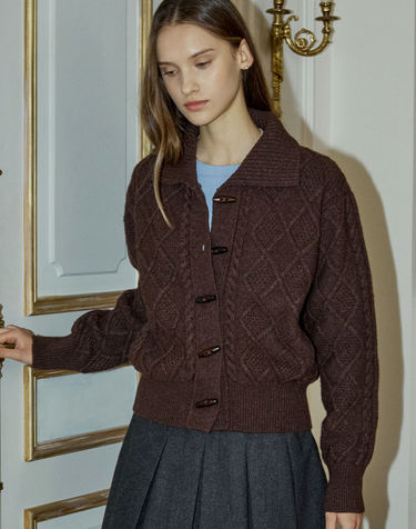 Toggle Button Wool Blend Knit Cardigan - Brown