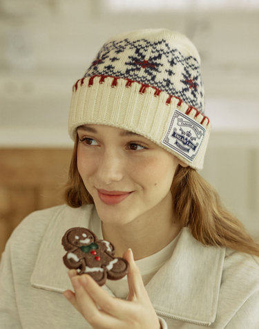 [선물포장] Nordic Snow Flower Beanie - Ivory