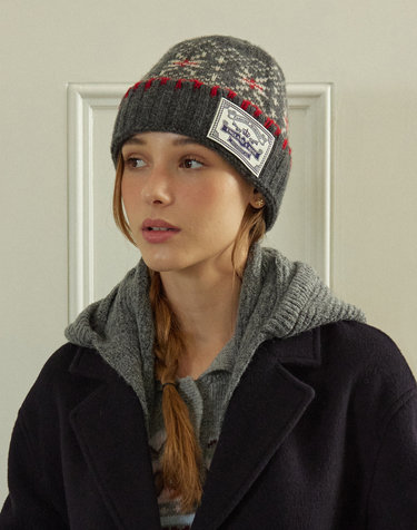 [선물포장] Nordic Snow Flower Beanie - Grey