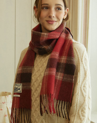 Holiday Check Blend Muffler - Red Check