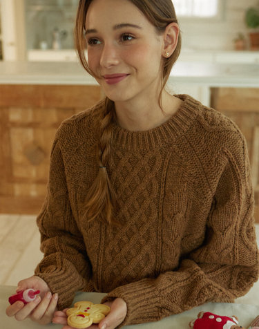 Mixed Cable Shetland Wool Knit - Camel