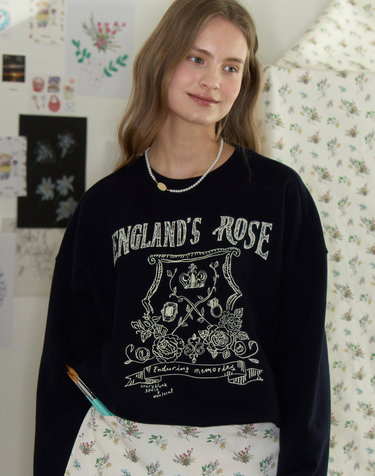 [논로컬 X 이하여백] Rose Hand Drawing Sweatshirt - Navy
