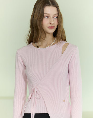 [안은진 착용] Cut Out Diagonal Wrap Knit - Pink