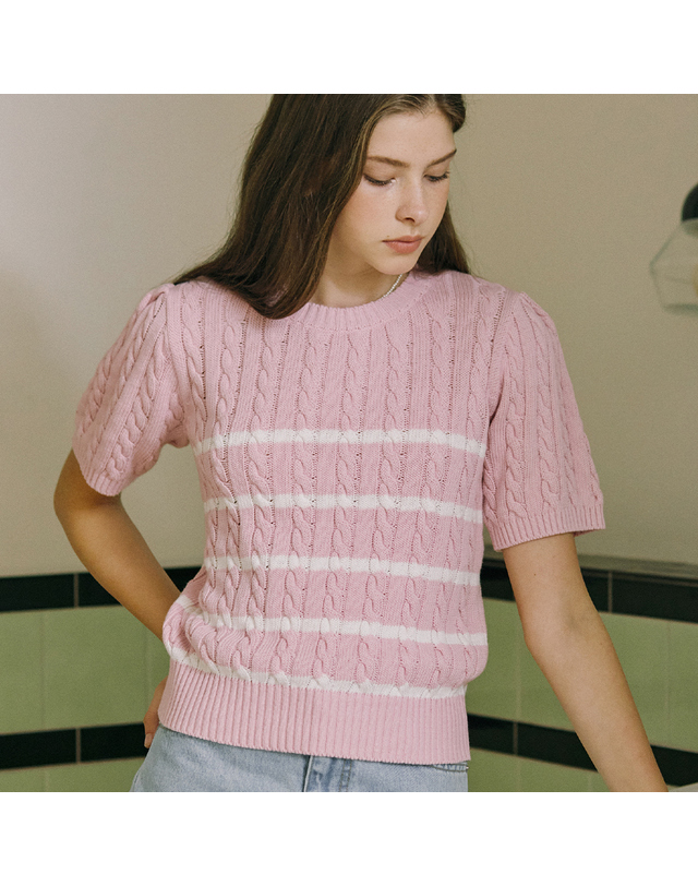 논로컬 Marina Stripe Knit - Pink 착용컷