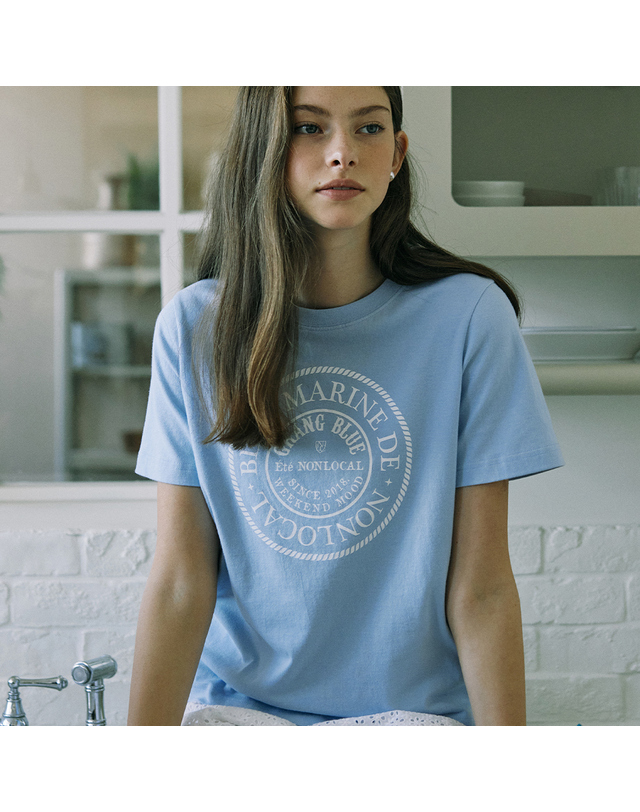 논로컬 Marine Rope Print T-shirt - Sky Blue 착용컷