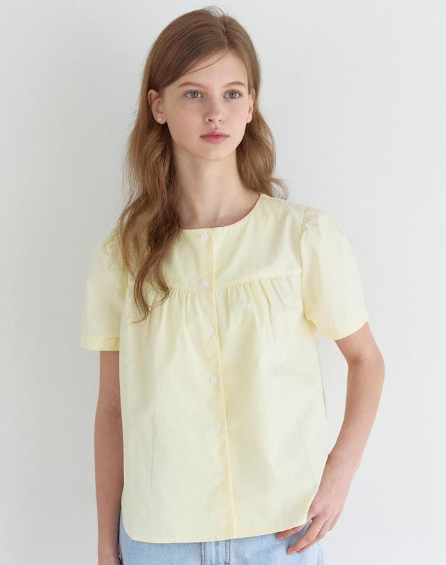 논로컬 Julia Shirring Blouse - Lemon Yellow 착용컷
