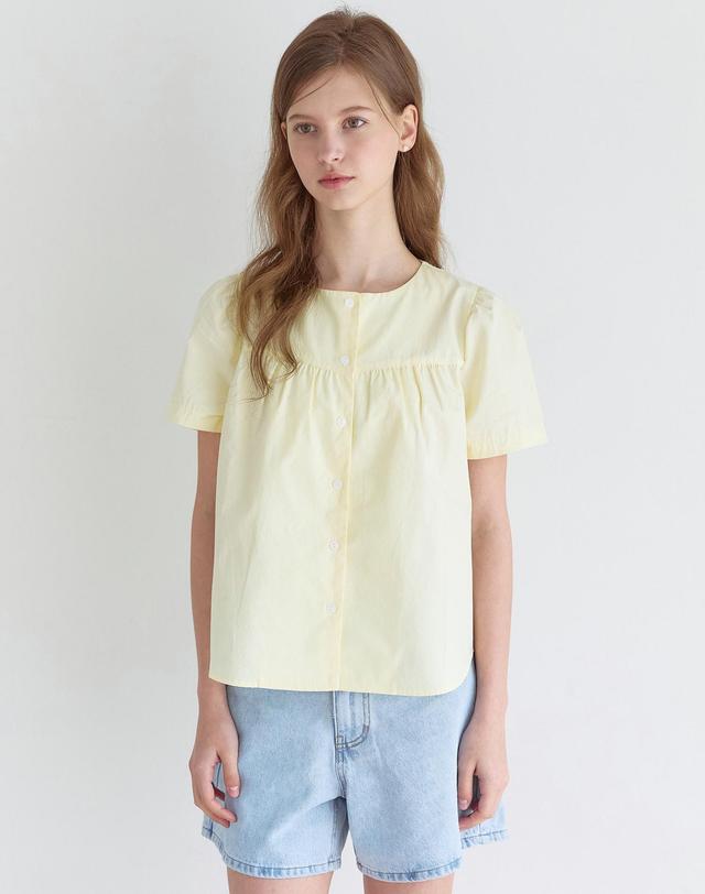 논로컬 Julia Shirring Blouse - Lemon Yellow 착용컷