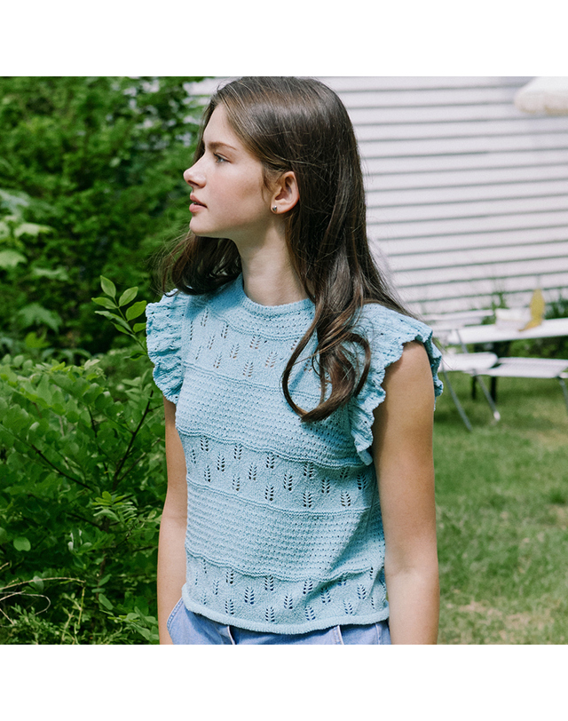 논로컬 Leaf Skashi Ruffle Sleeve Knit - Mint 착용컷