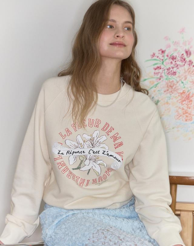 논로컬 [논로컬 X 이하여백] Lily Hand Drawing Sweatshirt - Cream Yellow 착용컷
