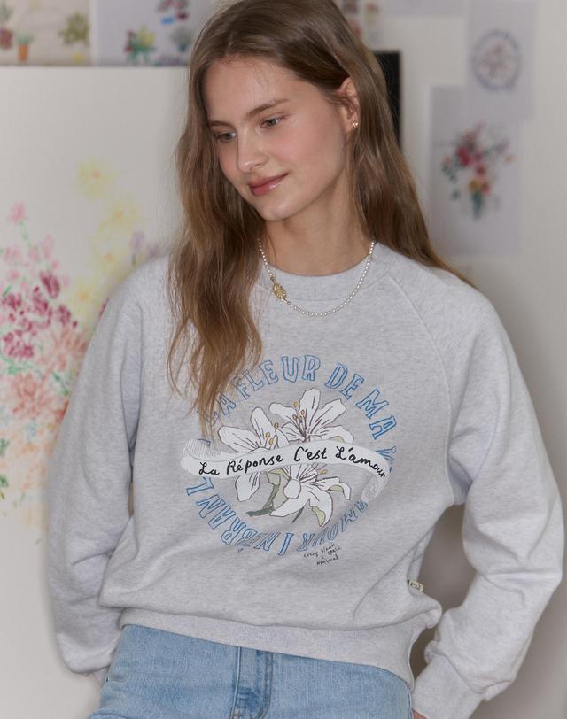 논로컬 [논로컬 X 이하여백] Lily Hand Drawing Sweatshirt - Light Grey 착용컷