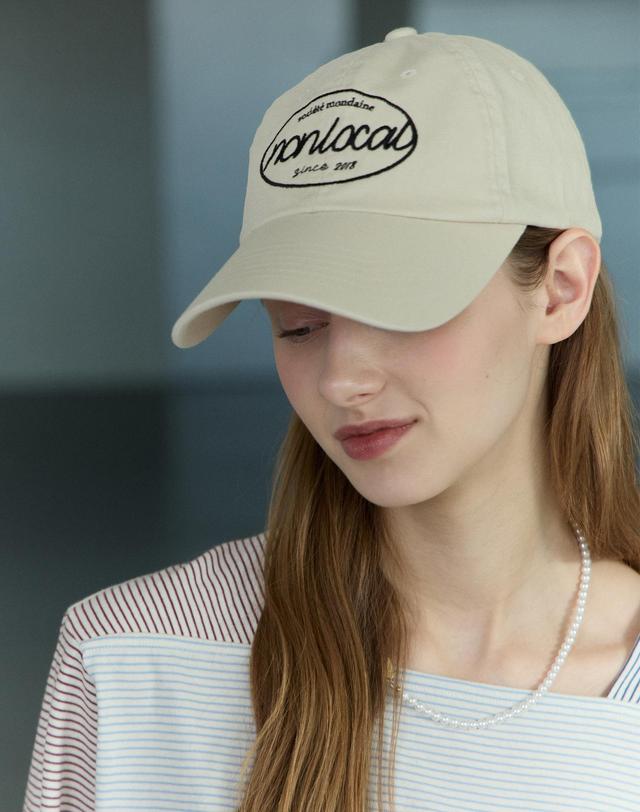 논로컬 Logo Embroidery Ball Cap - Beige 착용컷