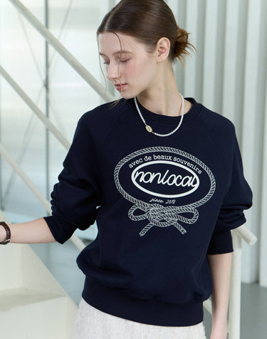 Ribbon Rope Print Sweatshirt - Navy