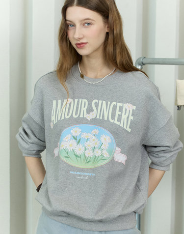 Vintage Marguerite Print Sweatshirt - Melange Grey